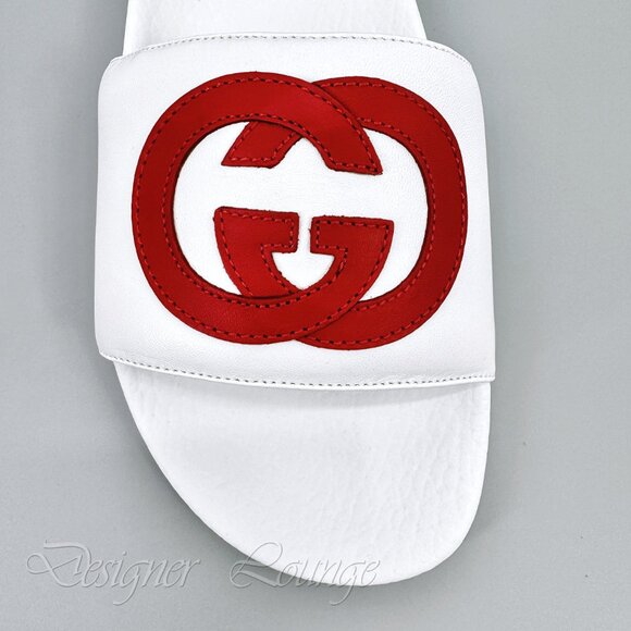 NEW GUCCI Women's Interlocking GG White Leather Slides Flip Flops EU 38 US 8 - Picture 10 of 13